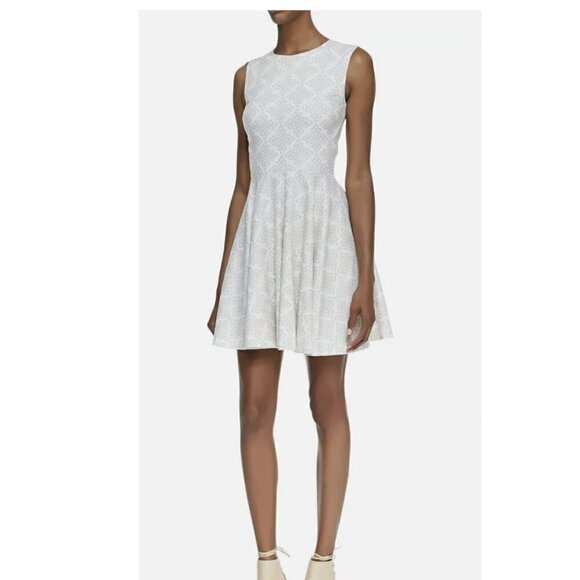 Diane von Furstenberg Fit & Flare Sleeveless Jacquard Dress white Tan Size 6 - Picture 1 of 14